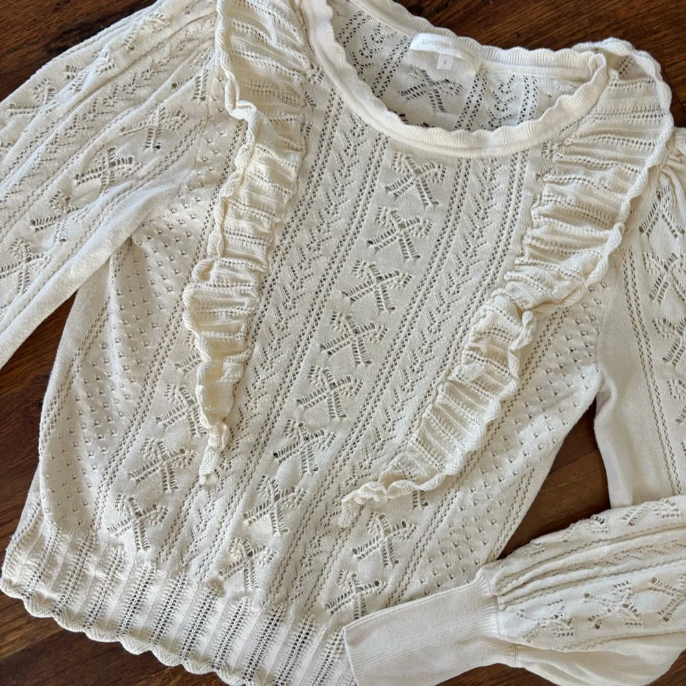 LoveShackFancy Women’s Ancora Ruffle Pointelle Knit Sweater - Picture 4 of 8